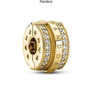 Pandora Sparkling Pav?? Lines & Logo Clip Charm
